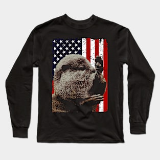 Otterly Adorable Tee American Flag for Fans of Playful Aquatic Creatures Long Sleeve T-Shirt